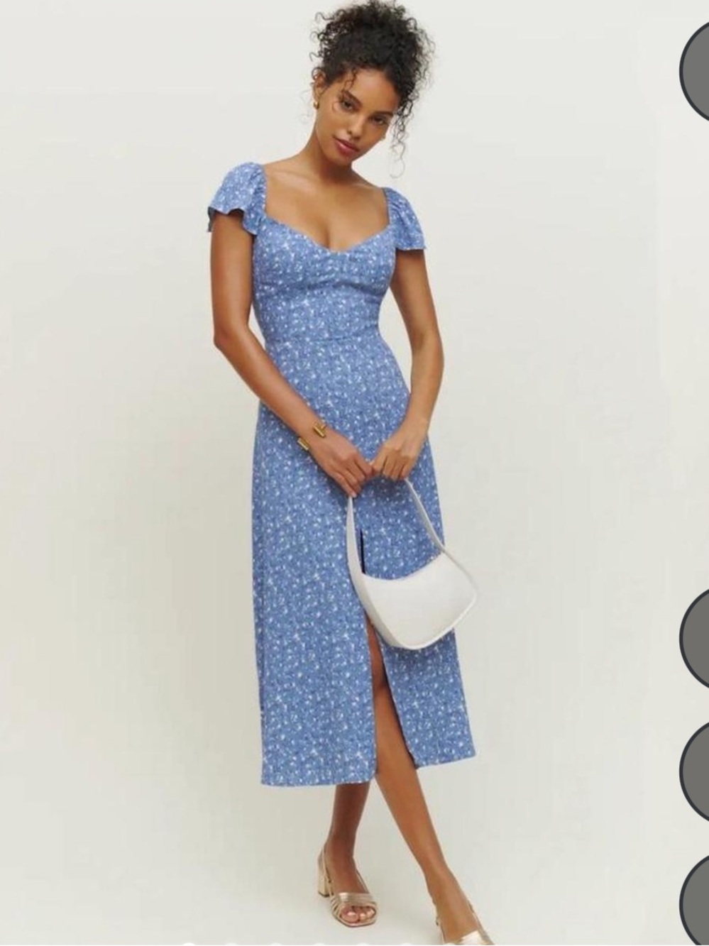 Reformation Powder Blue Floral Midi Dress with Sweetheart Neckline